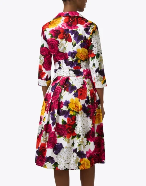 Audrey Multi Floral Print Cotton Stretch Dress