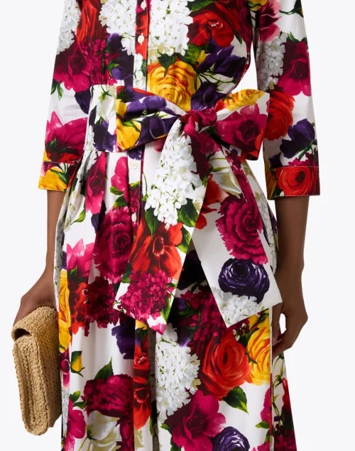 Audrey Multi Floral Print Cotton Stretch Dress