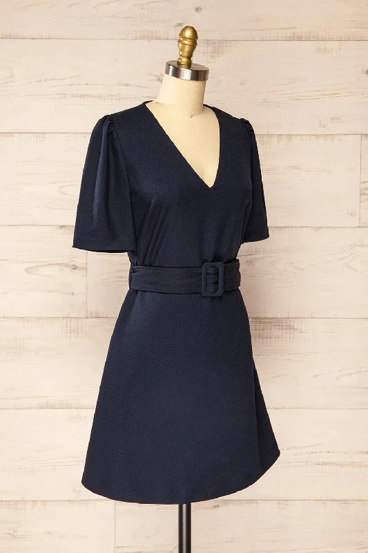 Bangkok Navy | Short A-Line Dress w/ Belt