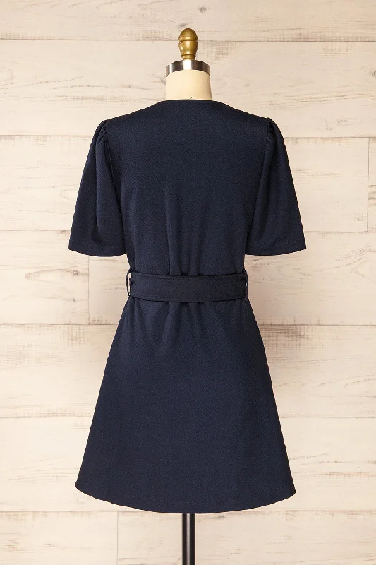 Bangkok Navy | Short A-Line Dress w/ Belt