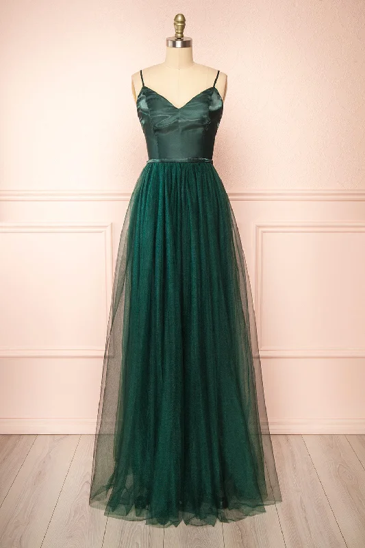 Barraganetal | Green Maxi A-Line Tulle Dress