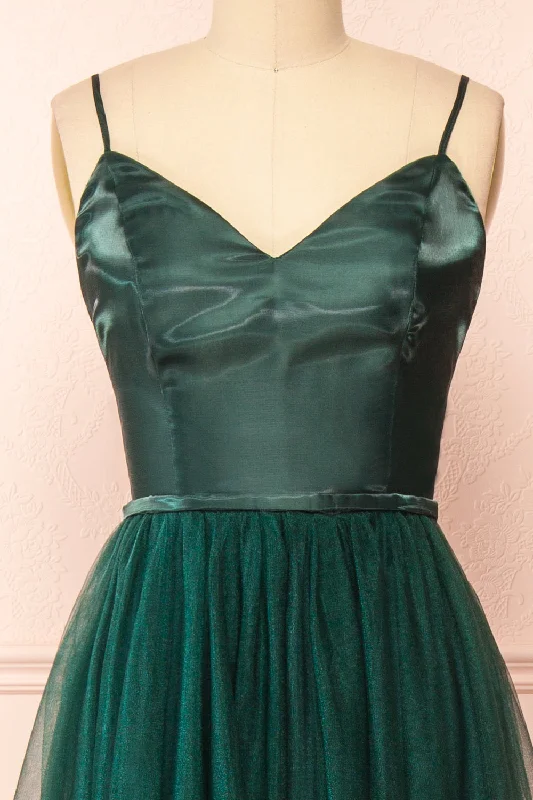 Barraganetal | Green Maxi A-Line Tulle Dress