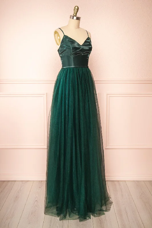 Barraganetal | Green Maxi A-Line Tulle Dress