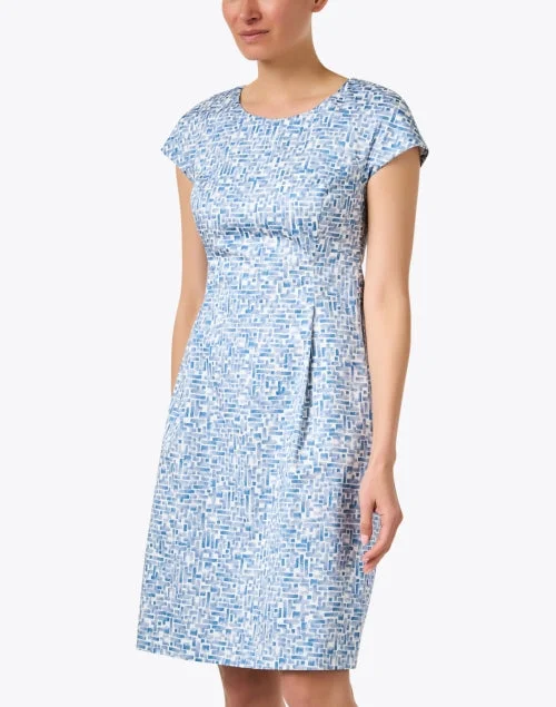 Blue Print Cotton Sheath Dress