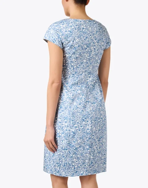 Blue Print Cotton Sheath Dress