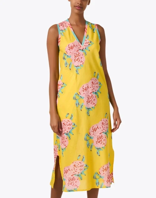 Cheack Yellow Multi Print Dress