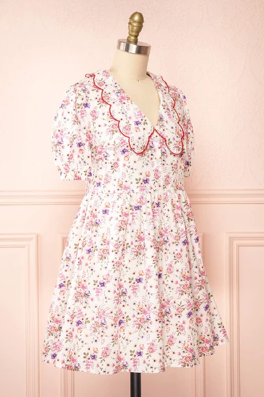 Crustalam | Floral Babydoll Dress w/ Scalloped Collar