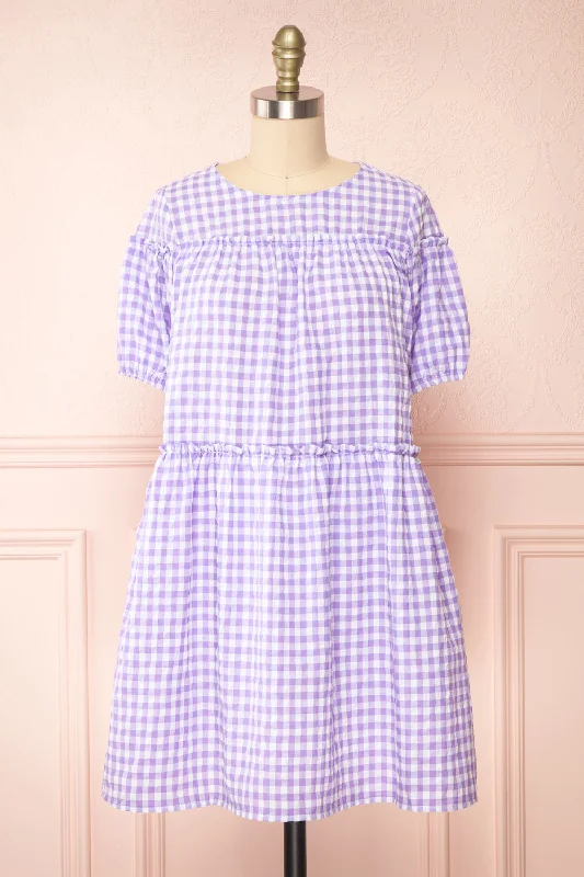 Evie | Short Purple Gingham Dress