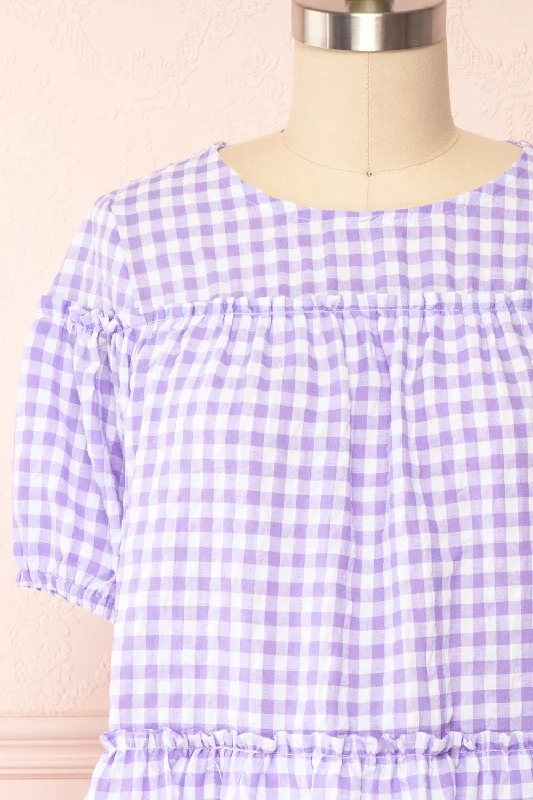 Evie | Short Purple Gingham Dress