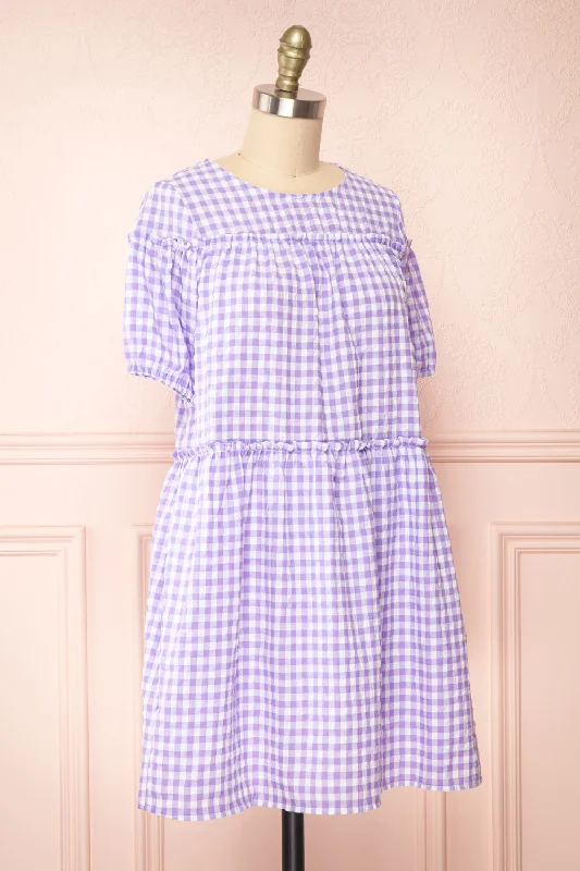 Evie | Short Purple Gingham Dress