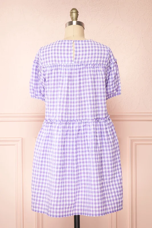 Evie | Short Purple Gingham Dress