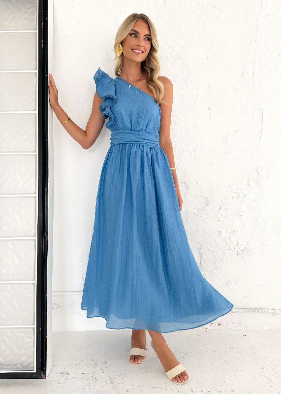 Iksie One Shoulder Maxi Dress - Blue