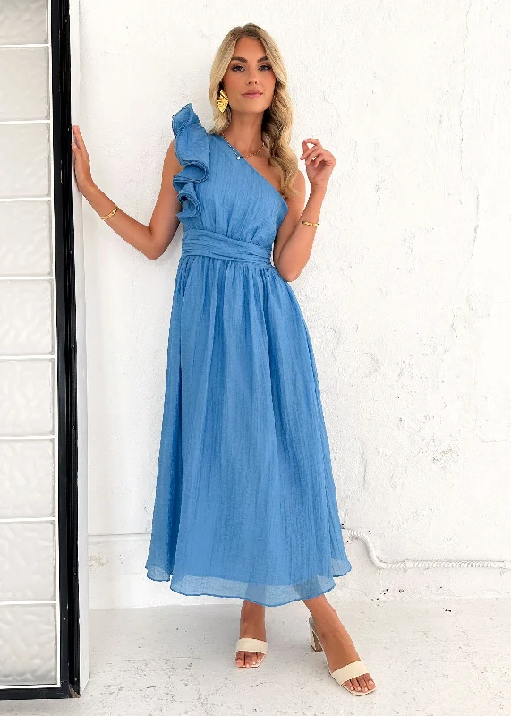 Iksie One Shoulder Maxi Dress - Blue