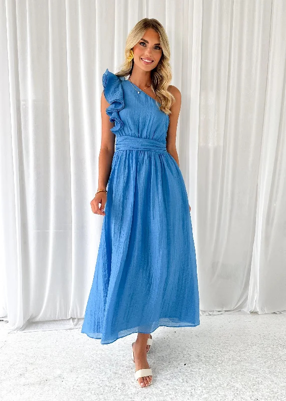 Iksie One Shoulder Maxi Dress - Blue