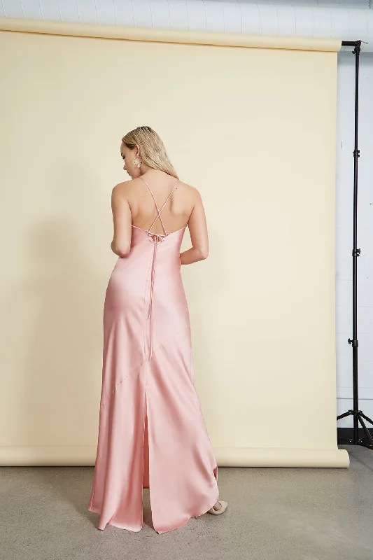 Jude Blush | Backless Silky Halter Dress