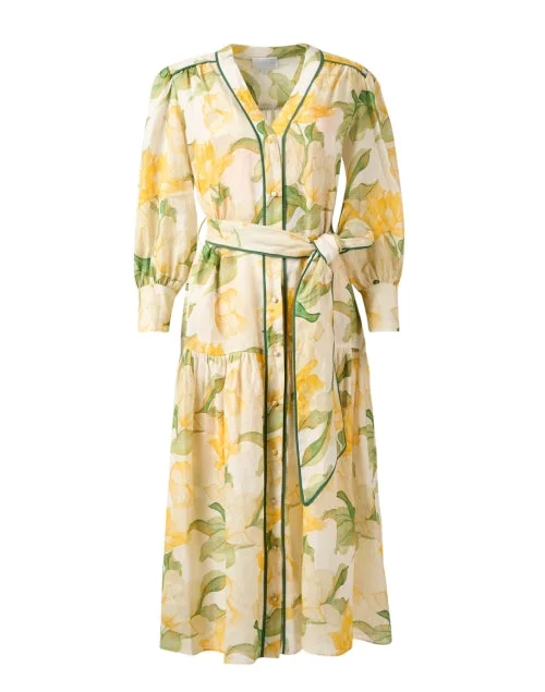 Layla Yellow Print Linen Dress