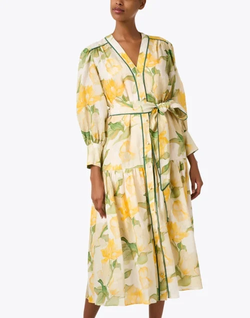 Layla Yellow Print Linen Dress