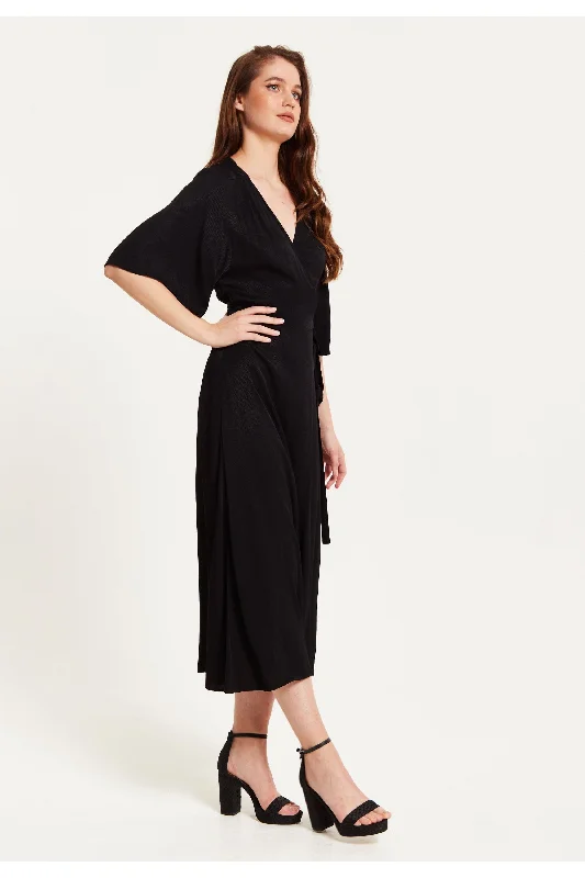 Liquorish Black Maxi Wrap Dress With Kimono Sleeves