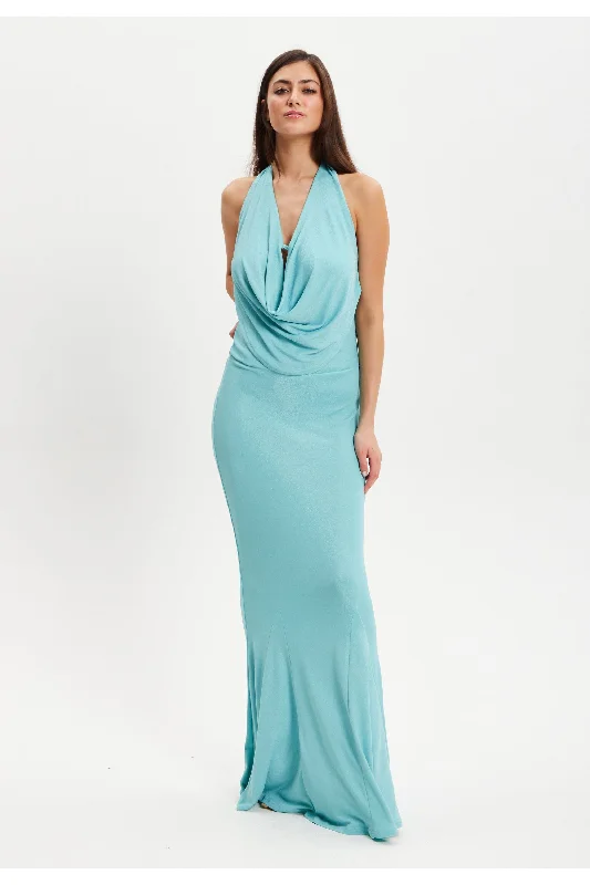 Liquorish Blue Full Maxi Lurex Jersey Dress