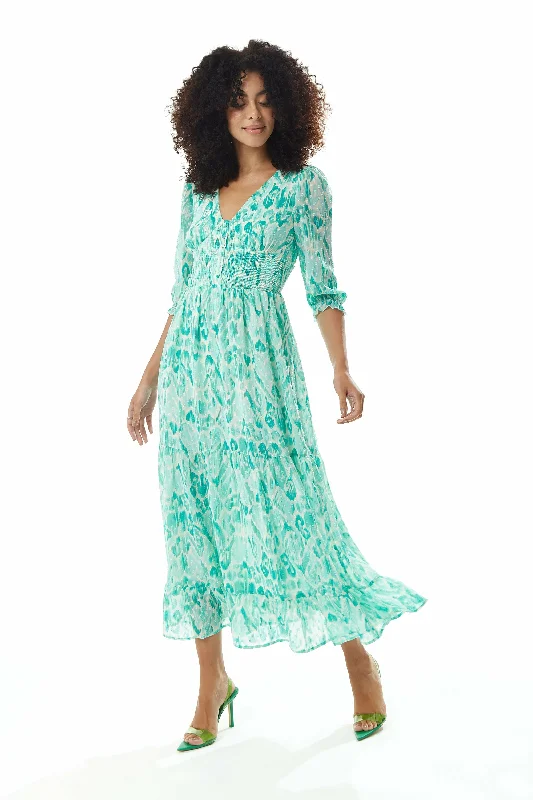 Liquorish Floral Maxi Chiffon Dress In Green And White