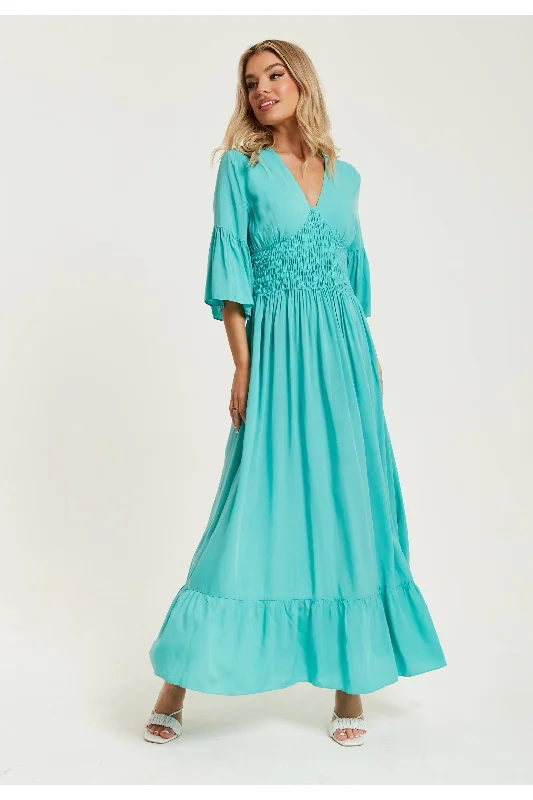 Liquorish Green Maxi Dress With Frill Sleeves