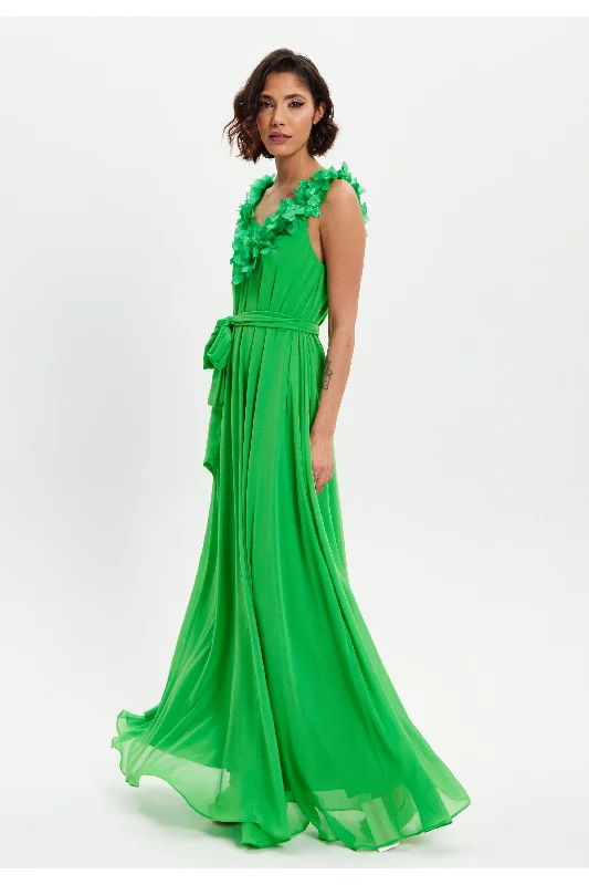 Liquorish Leaf Detail Maxi Dress In Green