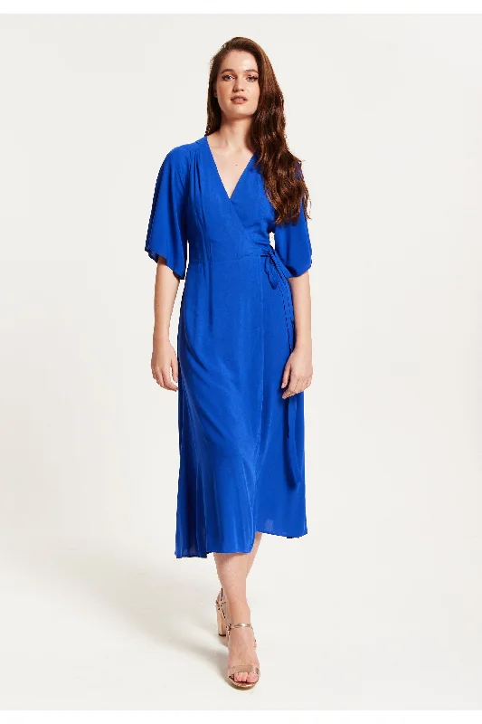 Liquorish Royal Blue Maxi Wrap Dress With Kimono Sleeves