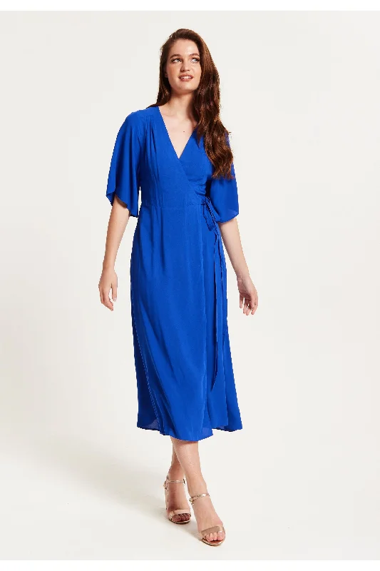 Liquorish Royal Blue Maxi Wrap Dress With Kimono Sleeves