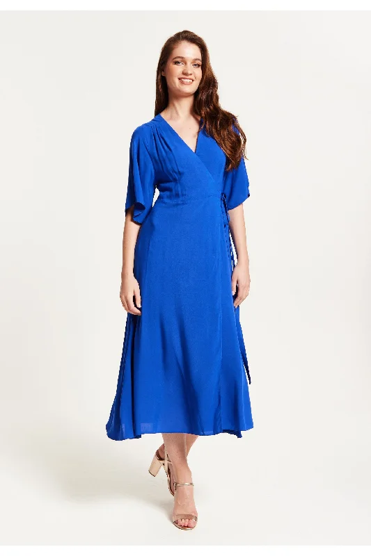 Liquorish Royal Blue Maxi Wrap Dress With Kimono Sleeves