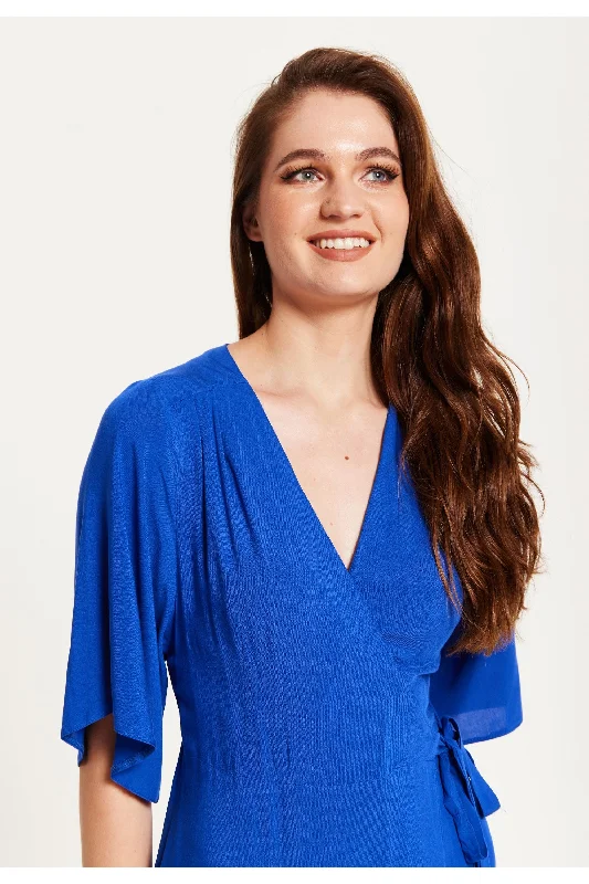 Liquorish Royal Blue Maxi Wrap Dress With Kimono Sleeves