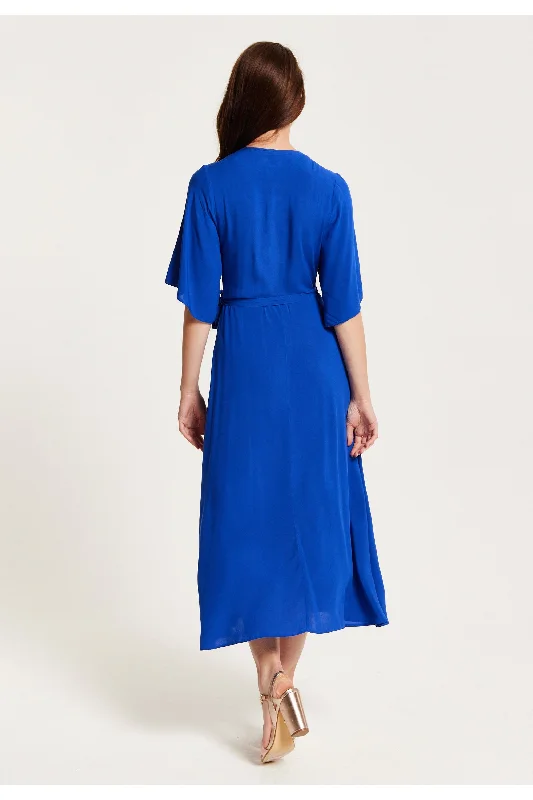 Liquorish Royal Blue Maxi Wrap Dress With Kimono Sleeves