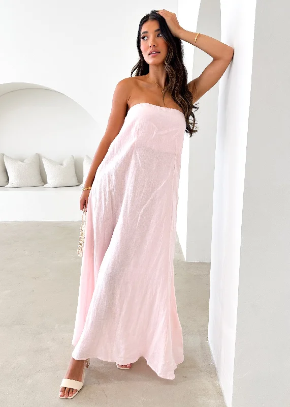 Mariss Strapless Linen Maxi Dress - Rosewater