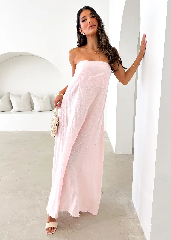 Mariss Strapless Linen Maxi Dress - Rosewater