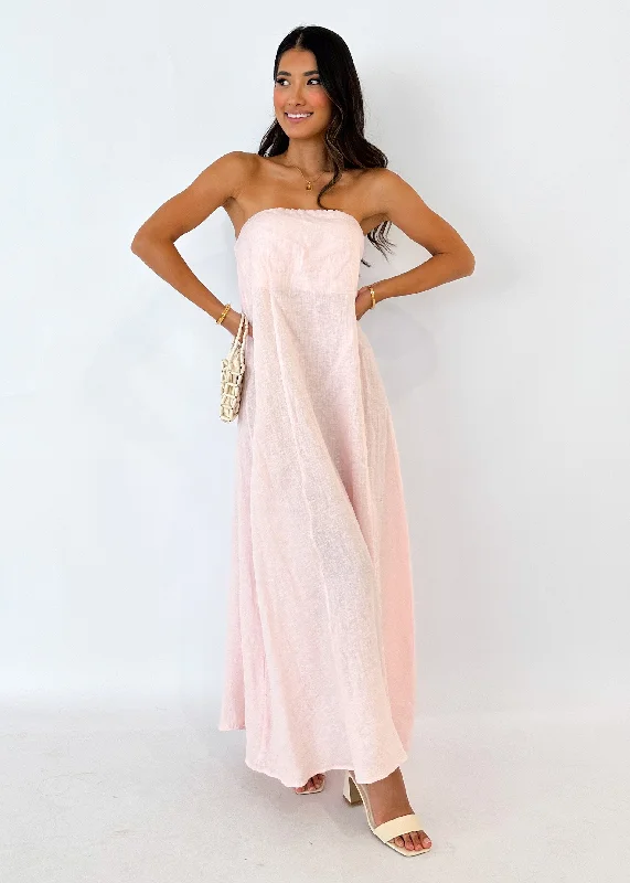 Mariss Strapless Linen Maxi Dress - Rosewater