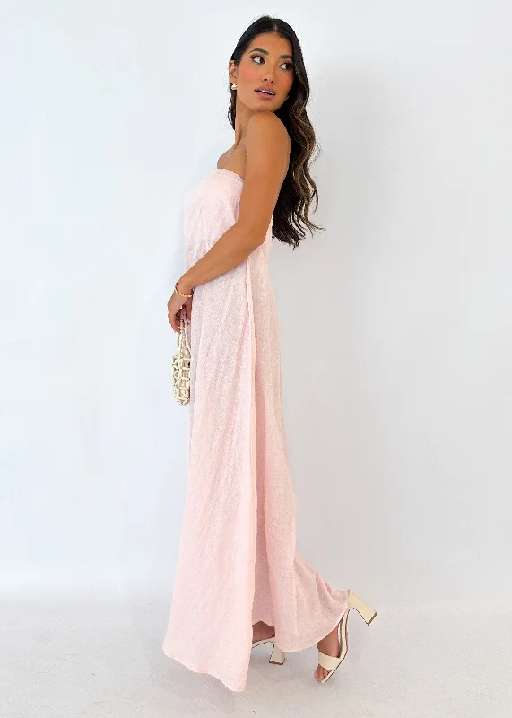 Mariss Strapless Linen Maxi Dress - Rosewater