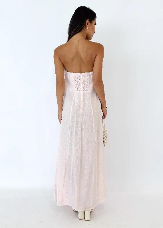 Mariss Strapless Linen Maxi Dress - Rosewater