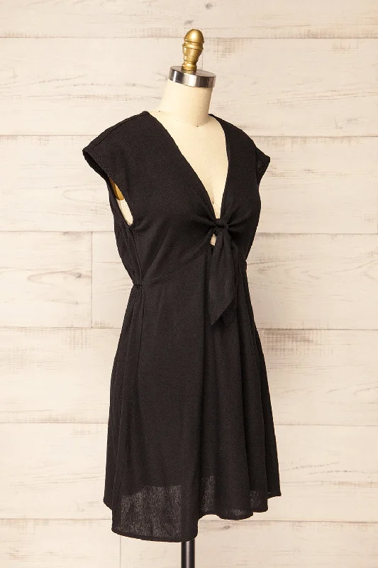 Neko Black | Short Tie-Front Linen Dress