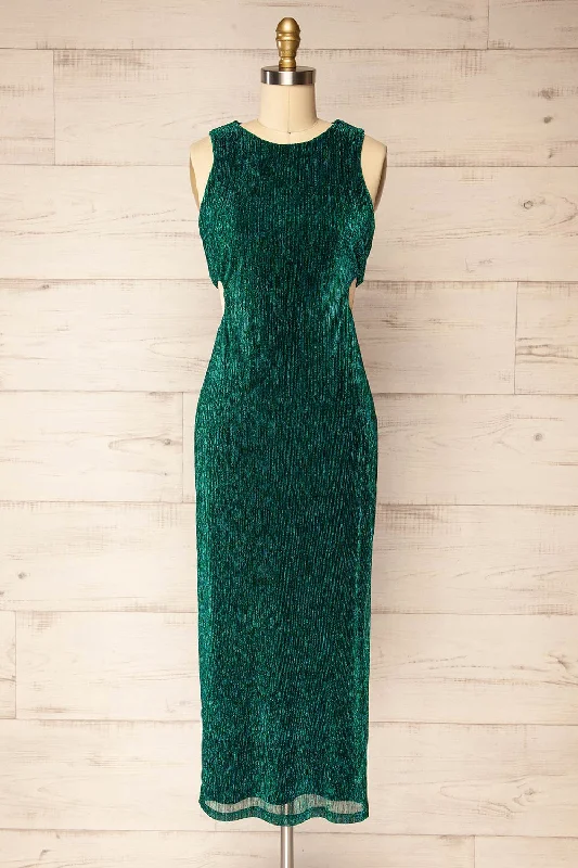 Pezenas Green | Midi Dress w/ Metallic Threads