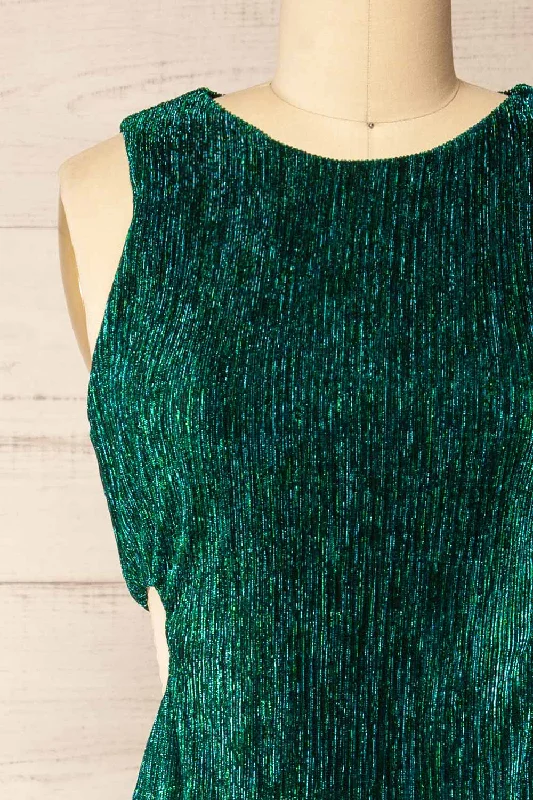 Pezenas Green | Midi Dress w/ Metallic Threads