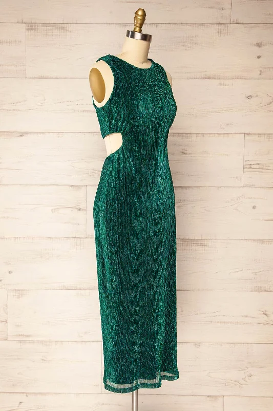 Pezenas Green | Midi Dress w/ Metallic Threads