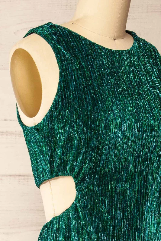 Pezenas Green | Midi Dress w/ Metallic Threads