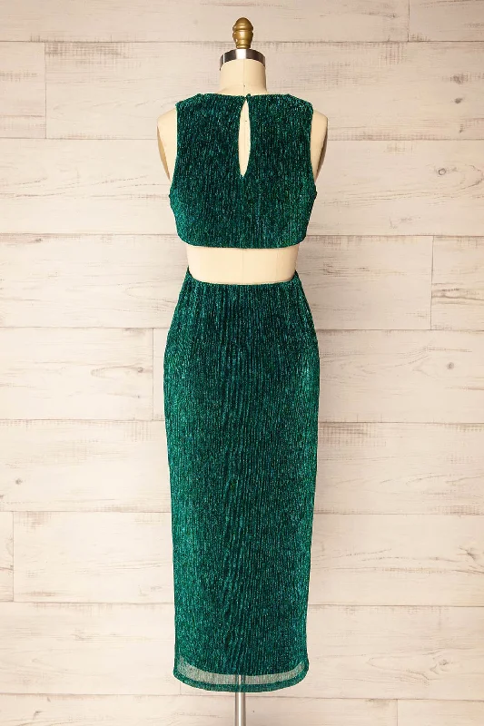 Pezenas Green | Midi Dress w/ Metallic Threads