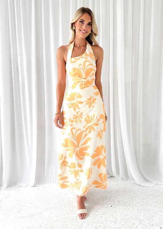 Positano Halter Maxi Dress - Lemon Floral