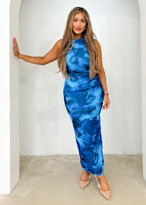 Tillia Mesh Maxi Dress - Cobalt