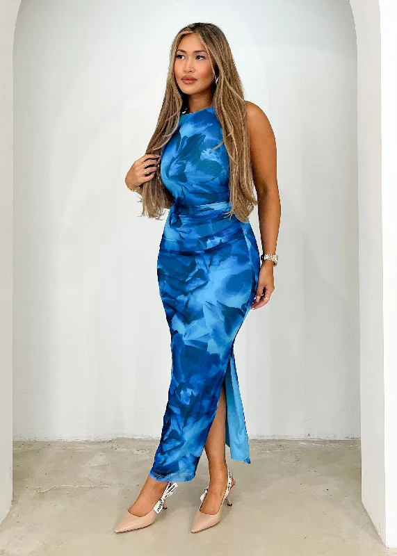 Tillia Mesh Maxi Dress - Cobalt