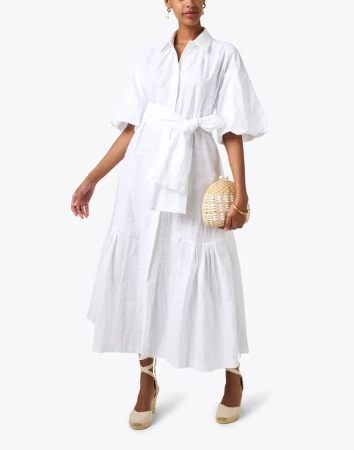 White Cotton Linen Shirt Dress