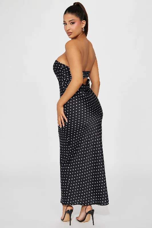 Adeline Satin Maxi Dress - Black/White