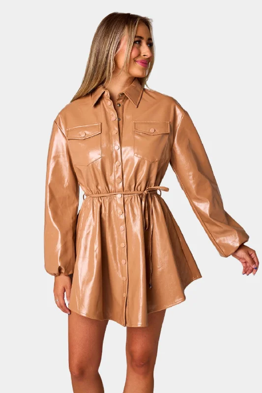 Ariella Button Up Mini Dress - Mocha