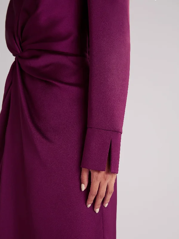 Berry Satin Twist Front Shirt Dress