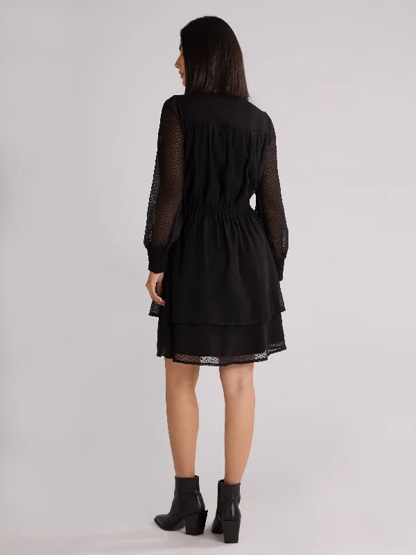 Black Dobby Trim Insert Dress